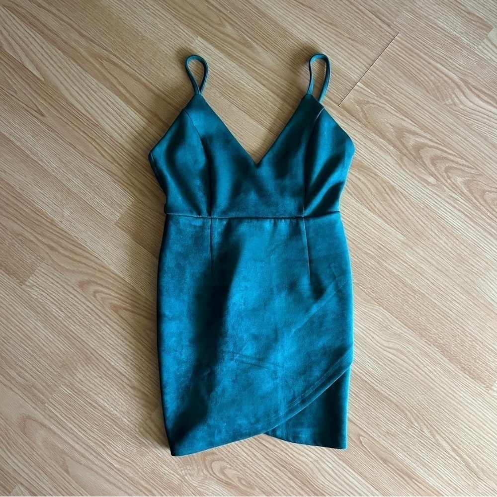 NWT Superdown x Revolve Blue Green Velvet Suede Mini Bodycon Dress Small